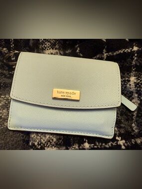 kate spade pale mint green Saffiano leather key card holder with gold plaque